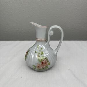 Vintage I. Wallace Porcelain Mini Jar pitcher Hand-painted Roses Floral Vase